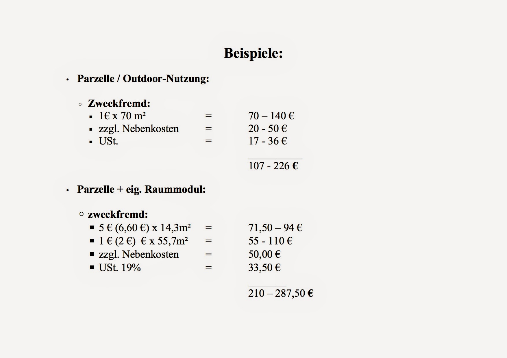 Monatsmieten bei zweckfremden Nutzungen Monatsmieten bei zweckfremden Nutzungen